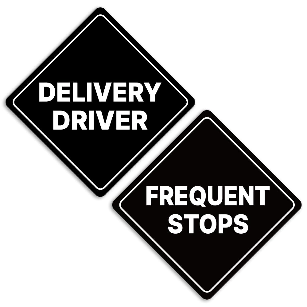 GEEKBEAR Delivery Driver Frequent Stops Car Sign - Sticker or Magnet & Color Options, Weather-Resistant - Diamond Shape 6.8 x 6.8 in (Black, Reflective Magnet)