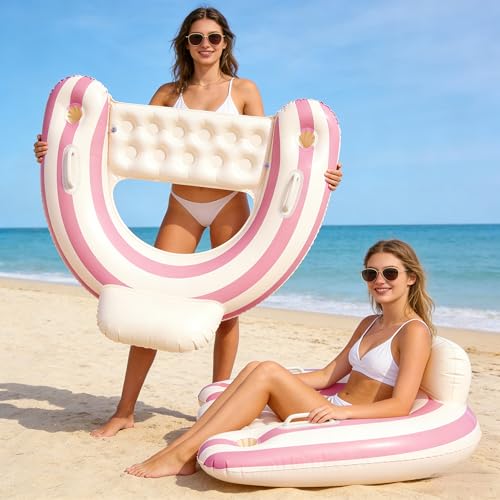 2 pcs Inflatable Pool Float Chair - 43" Pool Floaties Chair Floats Loungers for Swimming Pools Floating Lounger with Cup Holders Party Floaties for Adults (Pink) by WeddPtyFr - Used condition - Image 7