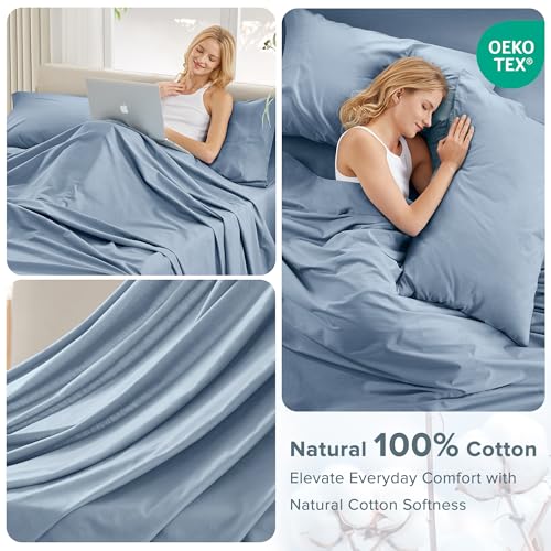 Comfort Spaces 100% Cotton Sheet Set Breathable, Lightweight, Soft with 12" Elastic Pocket Fits up to 14" Mattress, All Season Cozy Bedding, Matching Pillow Case, Twin XL Blue 3 Piece