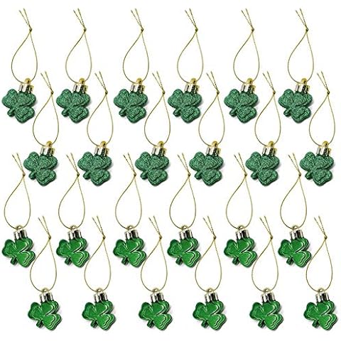 LUCKYBUNNY 24 Pieces St Patrick's Day Shamrock Ornaments Good Luck Clover Hanging Bauble for Irish Festival Home Decorations Cover