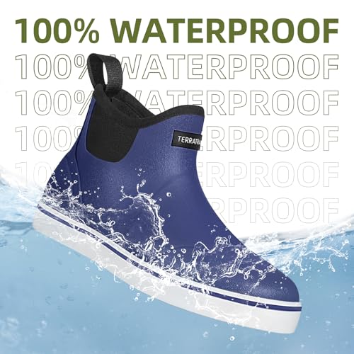 Image of Men's Waterproof Deck Boots, Slip-On Ankle Rubber Boots | 3.5mm neoprene with non-marking sole. 1.2 lbs light for all-day comfort. Dry feet for fishing, dock & yard work.