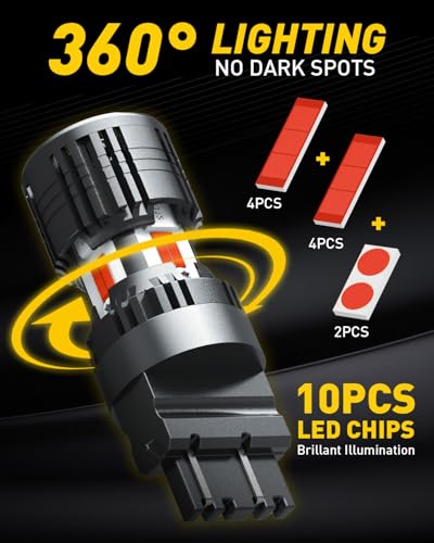 Image of AUXITO CANBUS 3156 3157 LED Bulbs Red with Built-in Resistor 3056 3057 3457R 4057 4156 4157 Anti Hyper Flash Error Free Brake Lights, Tail Lights, Stop Lights, Turn Signal Lights, Pack of 2