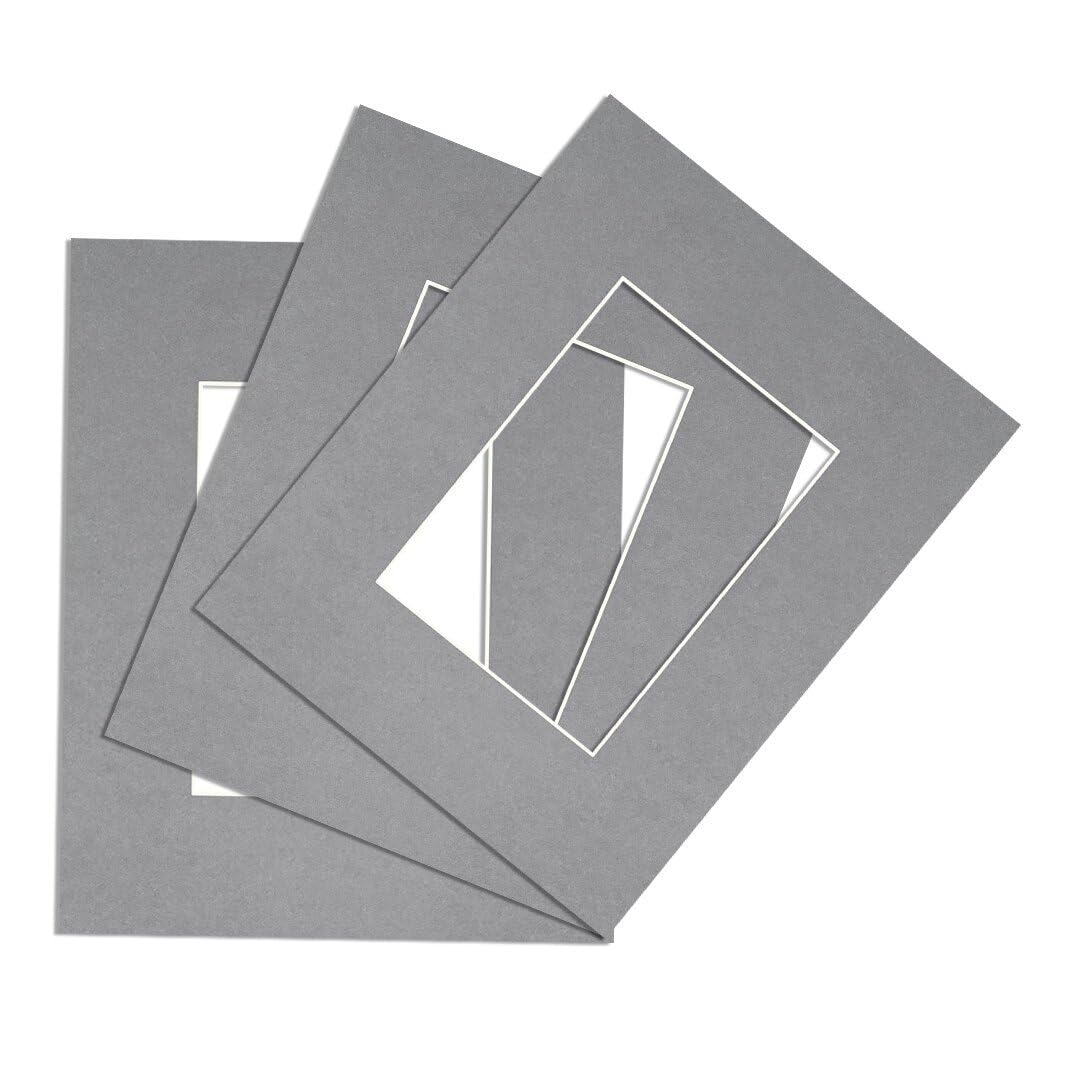 Procut Global 8x6" Mid Grey Picture Mounts to Fit 5x3" Aperture - Precision Cut Cardboard Photo Mount - Ideal for Frames, Prints, Artwork & Certificates - Sizes & Colours Available - 3 Pack