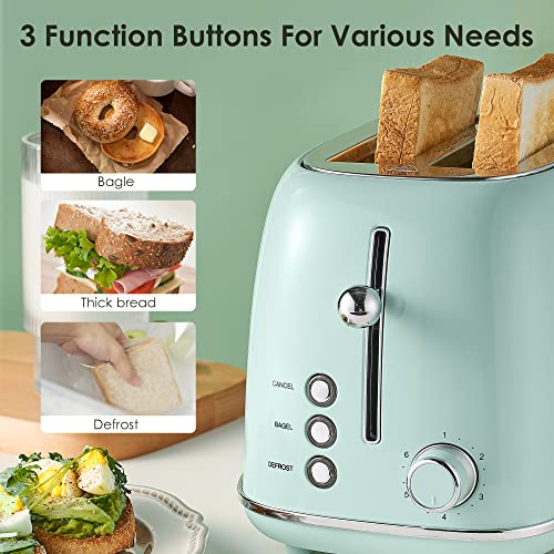 Redmond 2 Slice Toaster Retro Stainless Steel Toaster With Bagel, Cancel, Defrost Function And 6 Bread Shade Settings Bread Toaster, Extra Wide Slot And Removable Crumb Tray, Mint Green, St028 #TOP3