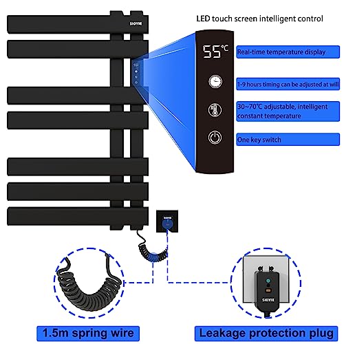 skylyzh radiateur sèche serviettes Électrique basse consommation smart towel blanc 235 w, 450x720mm towel warmer, affichage led, commande tactile, minuterie, 3 modes de fonctionnement white left