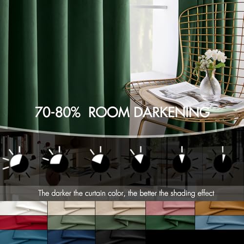Image of MIULEE Velvet Curtains 50W x 84L 2 Panels Hunter Green Blackout Curtains | Luxury velvet fabric, pinch pleat design, back tab hooks, thermal insulated, blackout light blocking, for living room bedroom