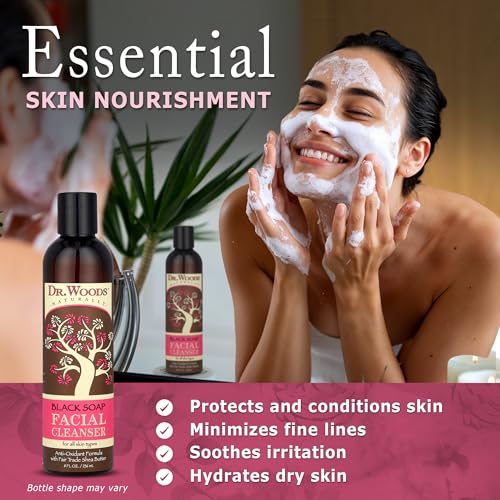 Dr. Woods Black Soap Facial Cleanser - Made with Organic Shea Butter, Gentle Liquid Face Wash for Men and Women, Natural Cleansing for Daily Use and All Skin Types - 8 Fl Oz