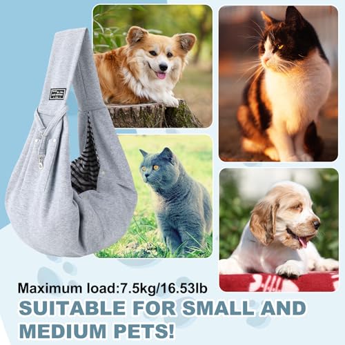 Halinuia Reversibel Kleine Hundetragetasche bis 7KG Angenehm Tragetasche Hund Sicherer mit Karabiner Tragegurt Hunde Umhängetasche für Haustiere für Spaziergänge Aktivitäten im Freien, Grau