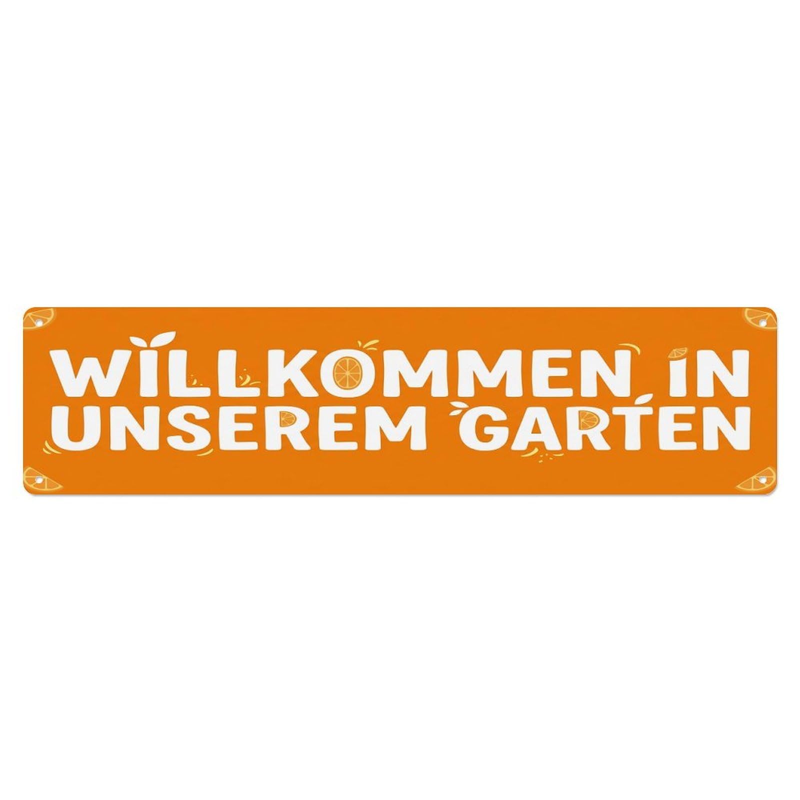 Vintage Welcome to Our Garden Tangerine Orange Metal Tin Sign