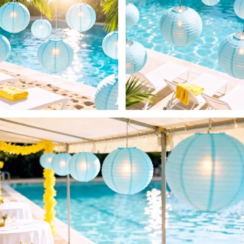 Image of Chinese Paper Lanterns - Pack of 10, 10-Inch Light Blue Hanging Lights for Birthday Party Decorations, Baby Shower, Gender Reveal Party, and Ocean Themed Party