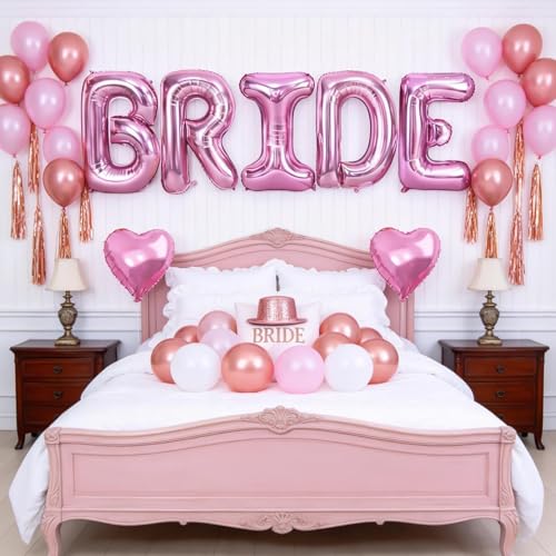 Image of 40 Inch Pink BRIDE Letter Balloons, Bachelorette Party Bridal Shower Decor