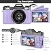 Digital Cameras for Photography, 4K 56MP Vlogging Camera 16X Digital Zoom Manual Focus Rechargeable Students Compact Camera with 52mm Wide-Angle & Macro Lens, 32G TF Card and 2 Batteries(Purple)