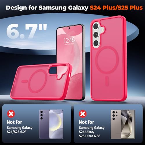 Image of SUPFINE Magnetic for Samsung Galaxy S24 Plus Case / S25 Plus Case with Screen Protector, (Built-in Magnets) (Military Grade Drop Protection) Slim Translucent Shockproof Phone Case,Hot Pink