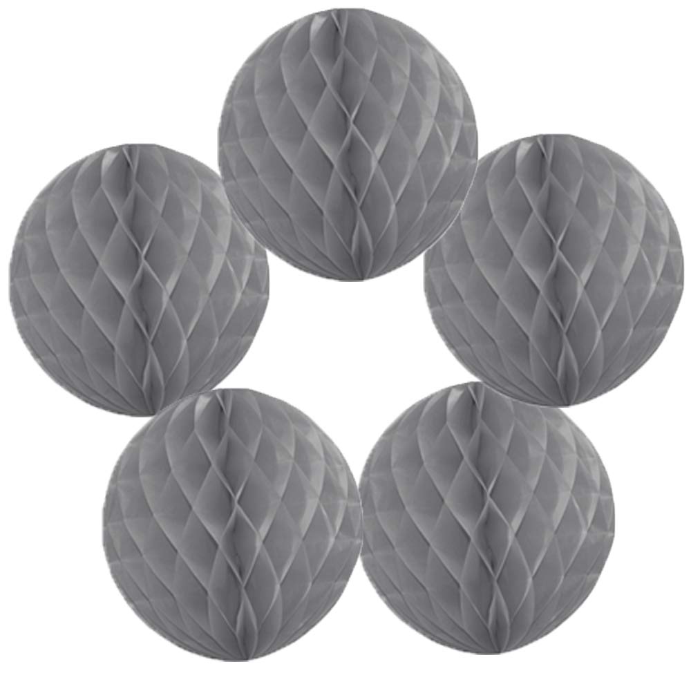 5 Pack Tissue Paper Honeycomb Balls Table Centrepiece Lantern Garland Wedding Decoration | Ball-Silver Grey, 12"(30cm) | — image 1