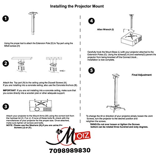 Image of MOIZ Ceiling Mount Adjustable Projector Kit (6 Feet)