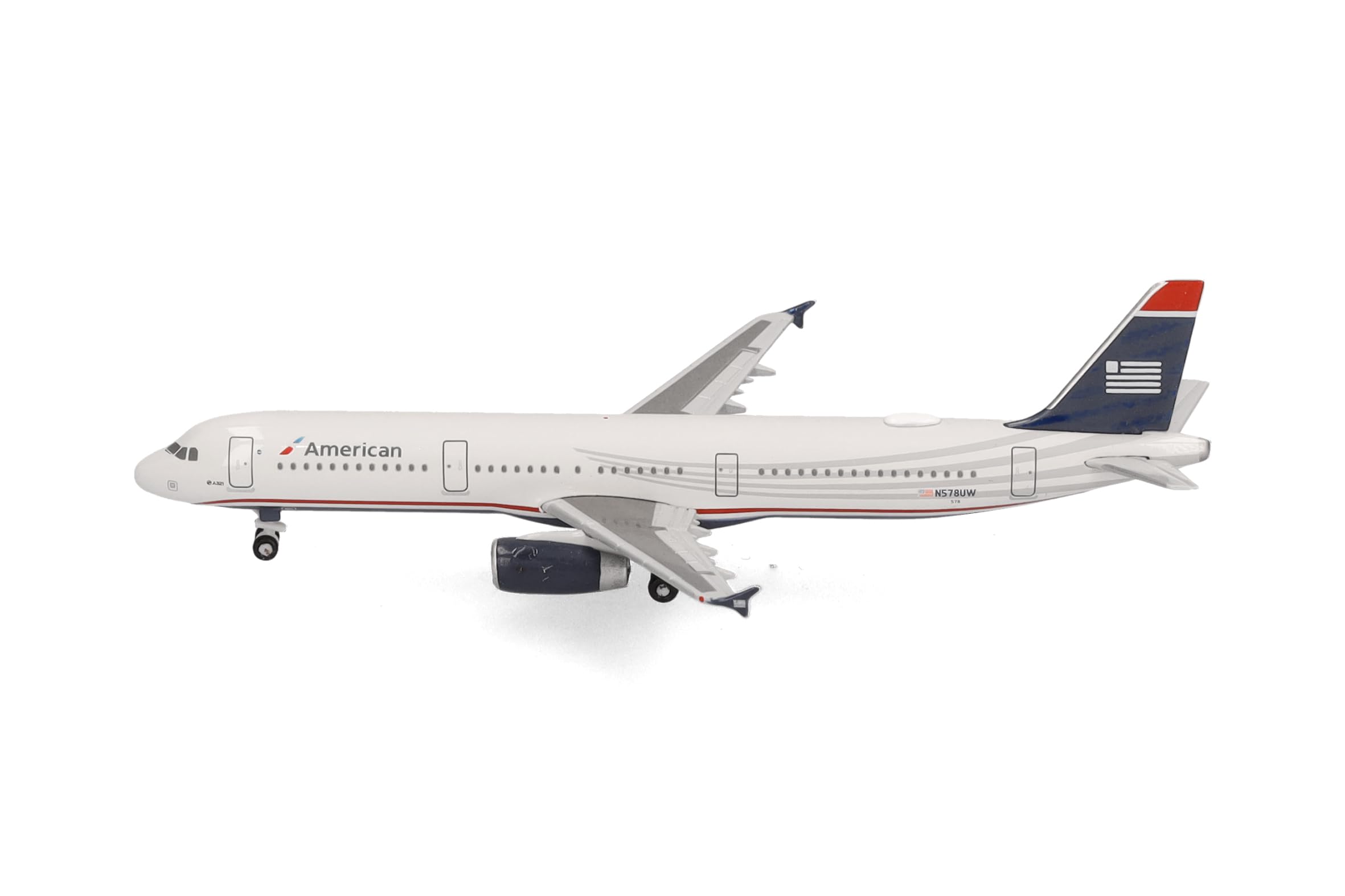 Herpa modellino aereo American Airlines Airbus A321 - livrea US Airways Heritage - N578UW, miniatura in scala 1:500, da collezione, modello di aereo senza base, metallo