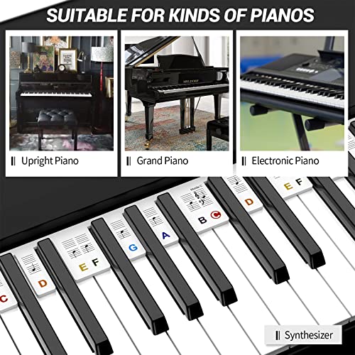 Removable Piano Keyboard Note Labels, 88-Key Full Size Keyboard Piano Notes Guide For Beginners, 3 Strips Piano Keyboard For Kids, Reusable Silicone Piano Keyboard Stickers With Box, No Need Glue #TOP6