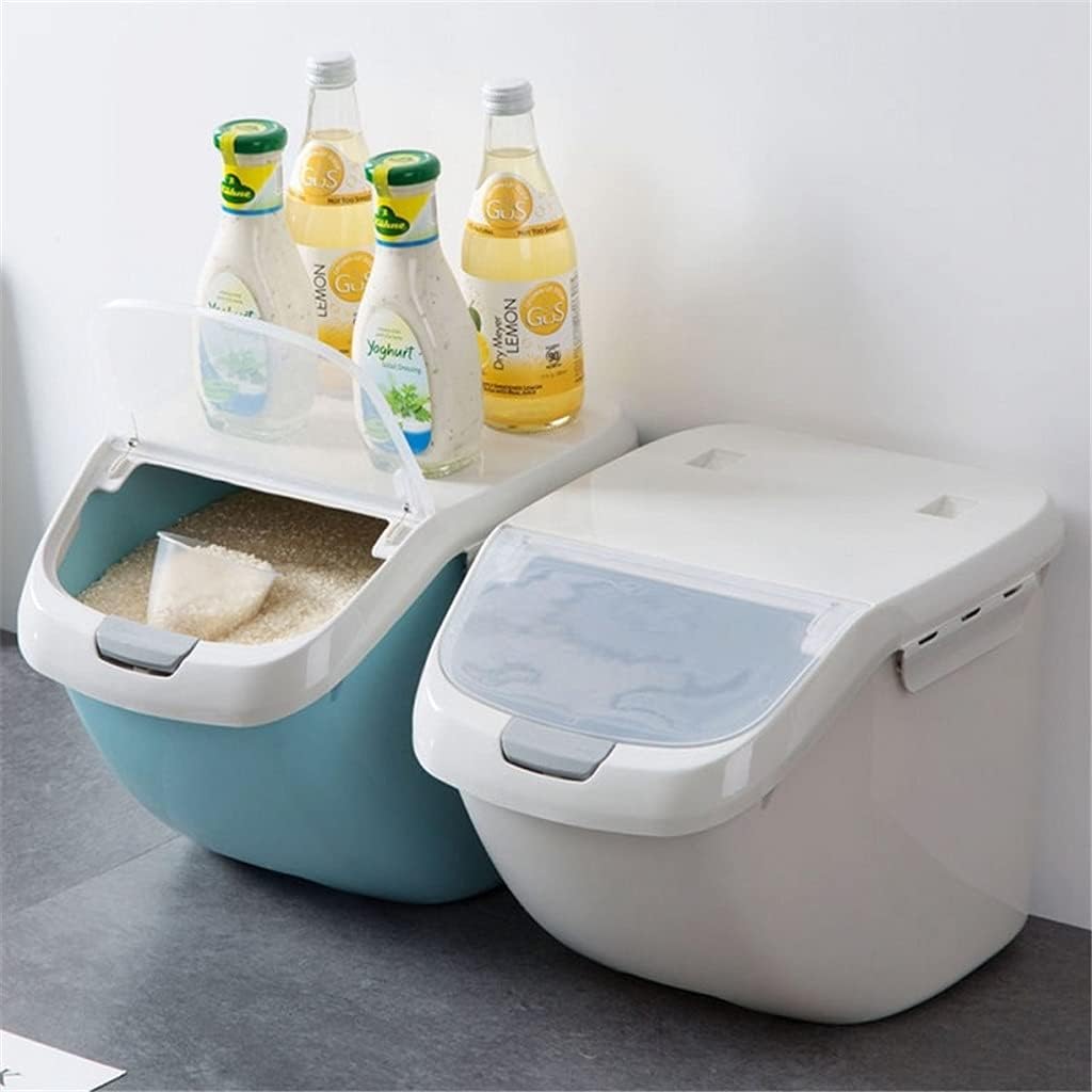 Plastic 6/10/15kg Rice Grain Storage Box Sealed Moisture-proof Large Pet Food Storage Container Mildew Anti-oxidation (Color : Blue Size : Small) (Orange Large)