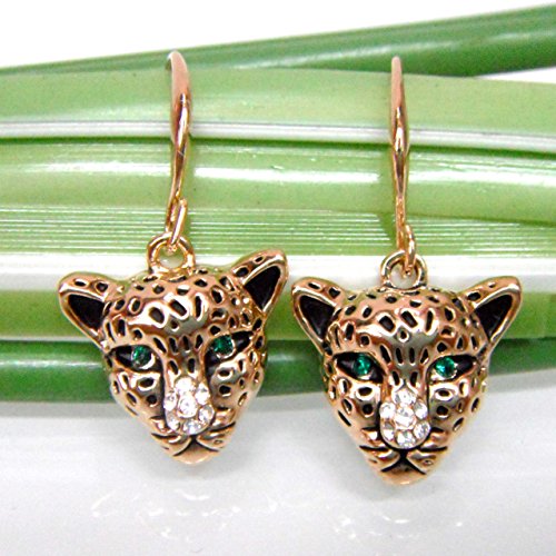 Navachi 18k Gold Plated Cheetah Leopard Head Crystal Dangle Drop Earrings3