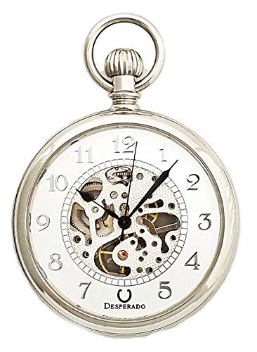 Desperado Chrome Plated Wind Up Mechanical Pocket Watch With Skeleton 17 Jewel Movement, Arabic Numerals #TOP6