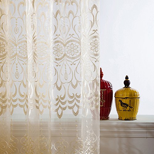 Pureaqu Embroidery Sheer Curtain Panels For Bedroom Semi Sheer Floral Curtains Voile Window Drapes Panels Tulle With Rod Pocket For Living Room Dining Room 1 Panel W52 X H63 Inch #TOP2