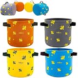 Plant Vegetable Grow Bags Premium Planting Pots with Handles for Potatoes, Tomatoes, Herbs, Flowers, and More in Gardens, Patios, Balconies (3 Gallon, Bee Edition- Yellow/Blue/Orange/Gray)