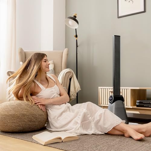 Cecotec - Ventilateur de Colonne EnergySilence 9890 Skyline Bladeless Dark - Technologie sans pale Diamètre 100 cm, LED et Télécommande, 3 Vitesses et 3 Modes, Oscillation à 40º