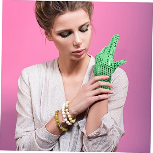 Green Sequin Stage Performance Gloves for Dance Party Breathable Flexible Decorative Gloves for Soft Hand Protection Accessory4