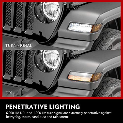FieryRed LED Fender Lights with Sequential Turn Signal for Jeep Wrangler JL 2018-2020, Smoked LED Daytime Running Lights, Jeep Front Wheel Eyebrow Light (DOT), 1 Year Warranty - Thumbnail 6