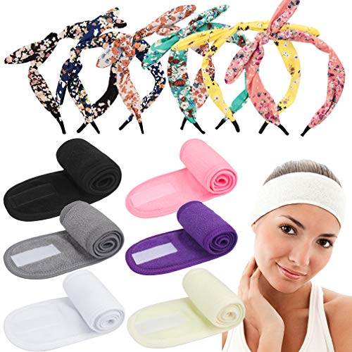 Jaciya 12 Pack Spa Headbands Facial Makeup Headbands Head Wrap Terry Cloth Towel with Magic Tape Face Wash Headbands for Women