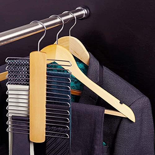 HANGERWORLD Wooden 20 Bar Tie Belt Rack Accessory Organiser Coat Hanger
