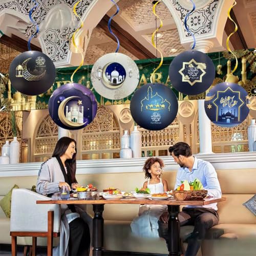 7PCS Eid Ramadan Decoration Eid Mubarak party decorations Ramadan Spiral Pendant Eid Mubarak Tablecloths Table Décor for Home Islam Muslim Holiday Eid Party Supplies - Image 3