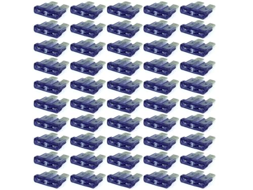 KFZ Auto ATO Sicherungen 50 Stück Flachsicherungen, TFT00, Set, 1A 2A 3A 4A 5A 7,5A 10A 15A 20A 25A 30A 35A 40A, Stromstärke:03A Ampere