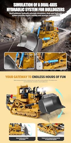 Image of Magicwand 1:18 Scale Die-Cast 9 Channel Multi-Directional Bulldozer with Working Headlights Lights & Sound for Kids【Mustard】【Pack of 1】