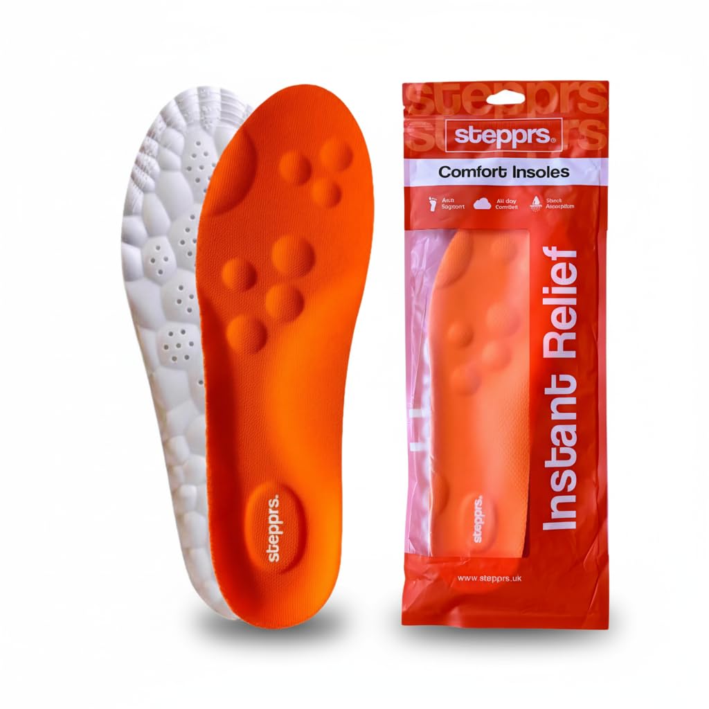 Originali Stepprs - Solette massaggianti con comfort potenziato, solette termiche in memory foam 4D con supporto per arco plantare per uomo e donna (arancione, EU 43-44)