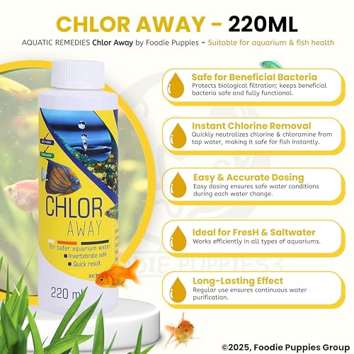 Image of Foodie Puppies Aquatic Remedies Chlor Away - 220ml (Pack of 2) | Suitable for Fresh Water and Salt Water | Chlorine and Chloramine Remover | Aquarium Water Conditioner, with Free Key Ring