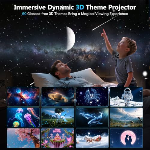 Image of Rossetta 3D Projector with 60 Scenes, Galaxy Star Projector for Room Decor | Bluetooth Speaker, 1H /2H Timer & Remote, Night Light for Bedroom, Party, Christmas & Birthday Gifts for Adults, Girls, Boys