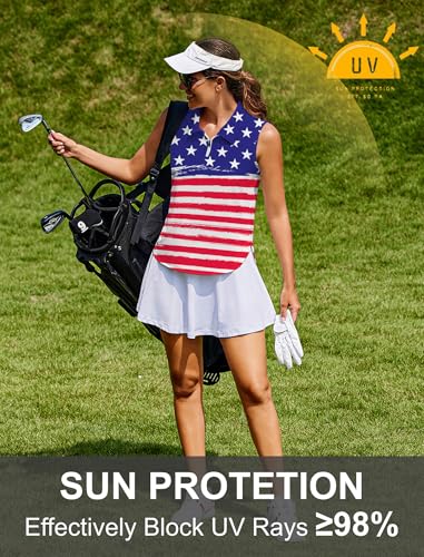 Image of PINSPARK Women Golf Shirts Sleeveless UPF 50+ Tennis Polo V-Neck Quick Dry Athletic T Shirt 1 /4 Zip Collar Workout Tank Top