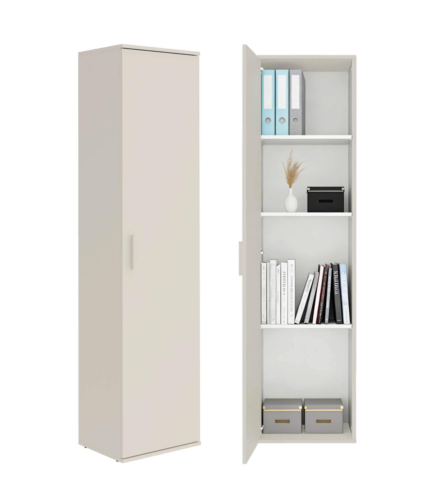 mokebo Mehrzweckschrank schmal 'Der Kompakte' (180x42 cm) Made in Germany, Universalschrankaus Holz in Kaschmir, für Flur & Bad, Putzschrank hoch in Beige