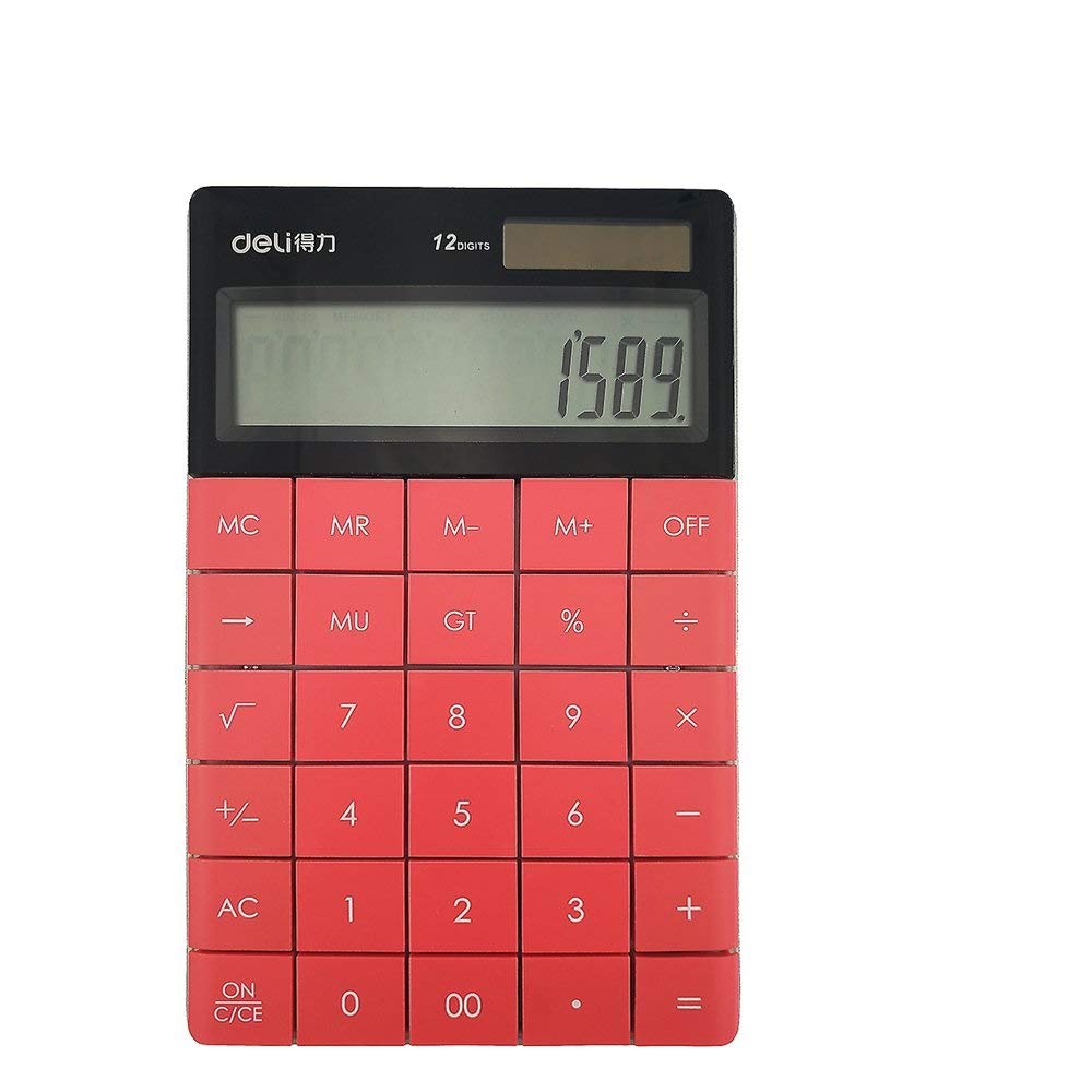 deliE1589 Calculator Plastic-12 Digits - Red