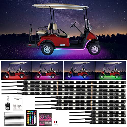 WANOSS-12pc-Million-Color-LED-4-Seater-Golf-Cart-Underglow-Accent-Neon-Lighting-Kit-22-Modes-Glow-Neon-Underbody-Lighting-with-Wireless-Remote-Control-Water-Resistant-Flexible-Tubes