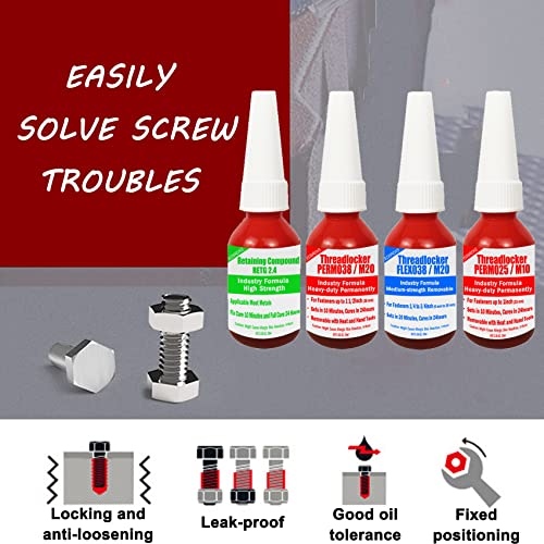 Edsrdxs 4 In 1 Threadlockers & Retaining Compound Combo Pack For Threads Nuts Bolts And Snap Rings Holding And Protection Durable Long-Lasting High-Strength Anaerobic Curing Adhesive #TOP3