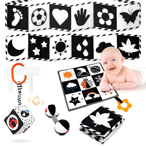 Image of 4 Pcs Black and White High Contrast Baby Toys 0-3 Months for Newborn, Tummy Time Toys Montessori Toys for Babies 0 3 6 9 Months Infant Sensory Soft Book Toys for Babies Baby Essentials Gifts