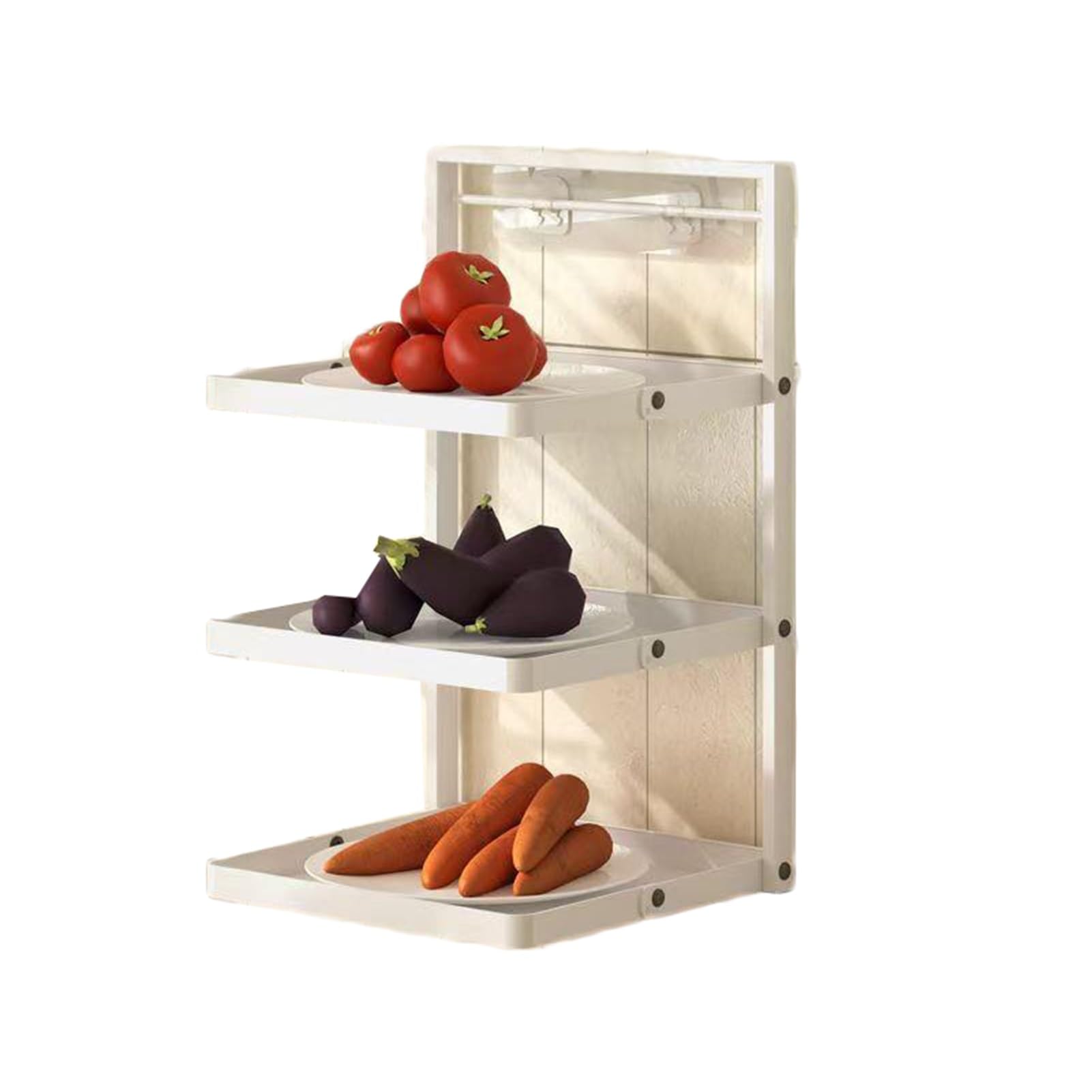 Estante De Pared For Platos De Cocina De 3 A 5 Niveles, Estante De Almacenamiento De Alimentos De Varios Niveles, Estante Plegable For Almacenar Alimentos(White,3tier)