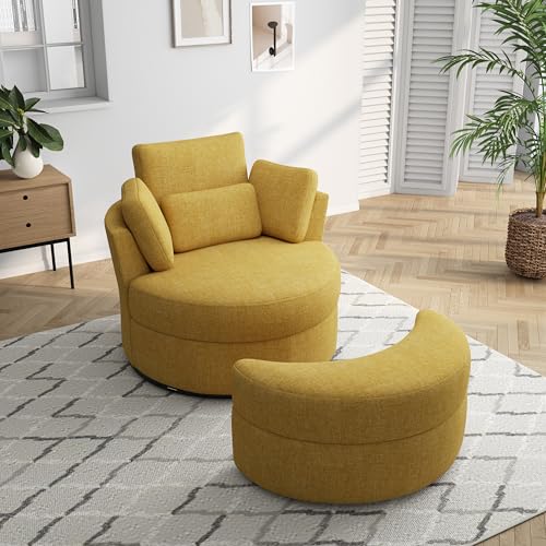 Sillón Barrel Giratorio Chenille Mostaza