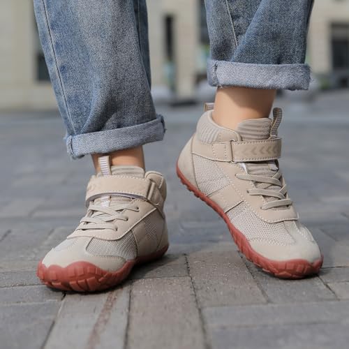 Image of KUBUA Kids High Top Barefoot Shoes Boys Girls Minimalist Zero Drop Sneakers | Wide Toe Box, Padded Collar for Ankle Support, Non-Slip, Hiking, Tennis, Walking, School, Wrestling, Gym, Little Kid, Big Kid