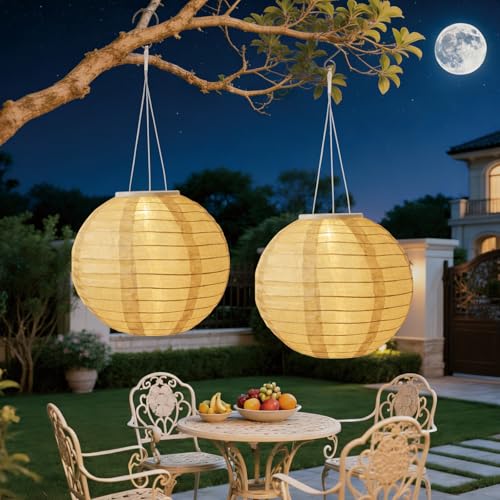Auting Lot de 2 lampions solaires d'extérieur - 20 cm - En nylon - Résistant aux intempéries - Pour jardin, terrasse, mariage, décoration de fête (blanc...
