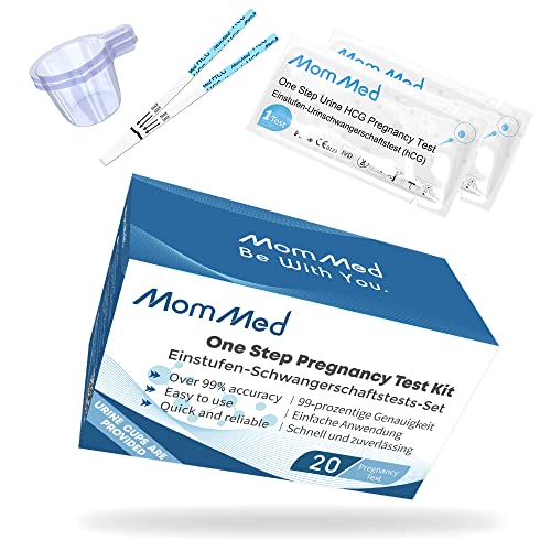 MomMed Premium Pregnancy Tests, 20 x Wider 4mm Pregnancy Test Strips (25 MIU) with 20pcs Large Urine Cups, Reliable and Quick Early Detection of Pregnancy, Early Pregnancy Tests, Pregnancy Test Kit