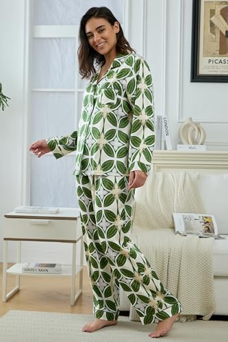 Image of YiNi LuLu Womens Silk Satin Pajamas Set Button Down 2 Piece Pjs Long Sleeve Oversized Sleepwear with Pockets