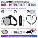 Double Retractable Dog Leash for Two Dogs Up to 50 lbs - 16 ft Coupler Leashes for Small Medium Dogs - One Locked System, Non Slip Grip, Tangle Free (Grey) - Image 2
